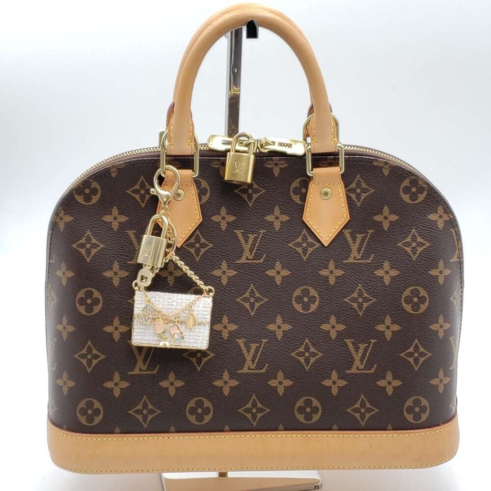 Authentic Louis Vuitton Padlock & Key Gold ✨Unbranded Tweed Bag Charm Keychain - Picture 2 of 8